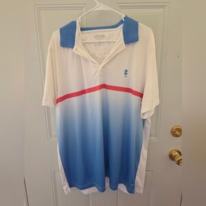 Izod Men's White Polo with Blue Ombre and Red Chest Stripe
